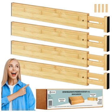 4x ORGANIZER DO SZUFLADY PRZEGRODY DO SZUFLAD SEPARATOR BAMBUSOWY XL