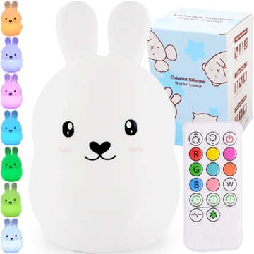 Ночной светильник SOFT RABBIT для детей, цветной СИЛИКОНОВЫЙ RGB светодиод + пульт дистанционного управления