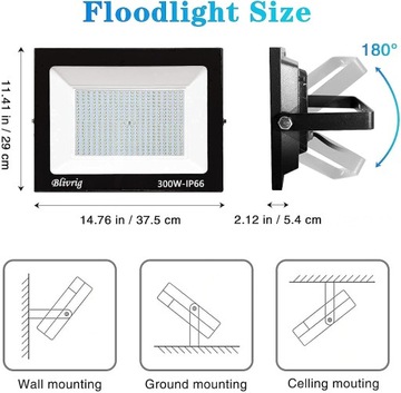 Светодиодный уличный точечный светильник Blivrig 300 Вт, IP66, очень яркий, 6500 К, N357