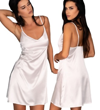 SEKSOWNA Satynowa BIELIZNA Koszulka NOCNA HALKA+Stringi 36/38 SEXY