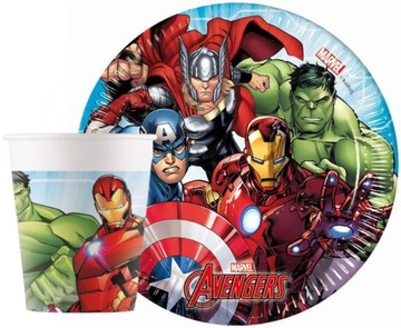 ZESTAW KUBKI TALERZYKI AVENGERS HULK IRONMAN 16szt