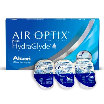 AIR OPTIX PLUS HYDRAGLYDE 3 SZT SOCZEWKI KONTAKTOWE MIESIĘCZNE MOC -1,00