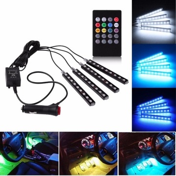 Pasek neonowy RGB LED do wnętrza samochodu Bluetooth Lampka kontrolna aplikacji telefonu