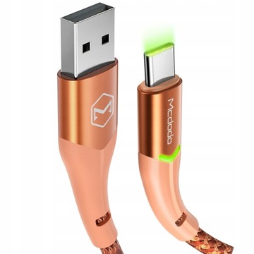 Kabel do telefonu, Szybkie ładowanie, USB-C, USB, 1m, QC 4.0, LED pomarańcz