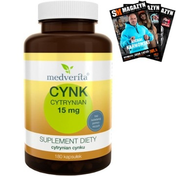 CYNK ORGANICZNY 15 mg CYTRYNIAN 180 kaps ZDROWIE ODPORNOŚĆ KOŚCI