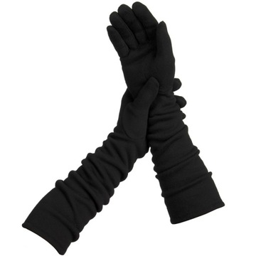 Długie skórzane czarne damskie rękawiczki mitenki