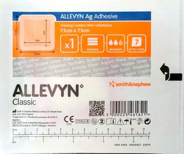 Allevyn AG ADHESIVE piankowy przylepny 7,5x7,5cm 1x przyspiesza gojenie ran