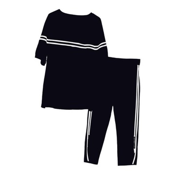 Damski dwuczęściowy strój z krótkim rękawem, długimi spodniami, miękki, swobodny, XL, czarny