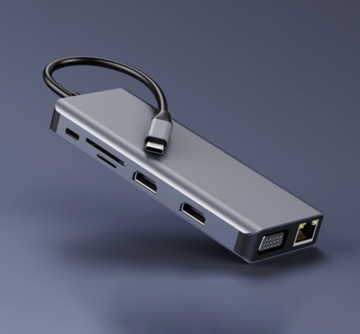 АДАПТЕР-ХАБ Док-станция 12-в-1 USB-C 2x HDMI VGA Разъем USB SD Ethernet LAN