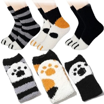 GRUBE SKARPETY DAMSKIE CIEPŁE PUSZYSTE SKARPETKI KOCIE ŁAPKI KOTA 6 par łap