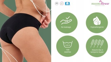 НАБОР 2 менструальных трусика Masmi M 100 WASHES черный 100% хлопок ЭКО