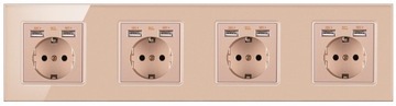 ЧЕТЫРЕХРОЗЕТКА СТЕКЛЯННАЯ С 8 USB 5В/2.1А