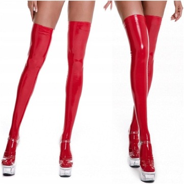 Pończochy Lateksowe Samonośne Czerwone Latex Długie Skórzane SEKSOWNE S/M