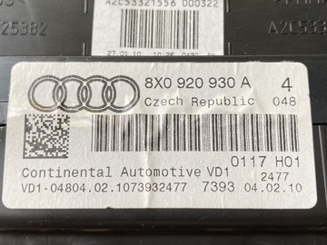 AUDI A1 8X PŘÍSTROJOVÁ DESKA BUDÍKY 8X0920930A