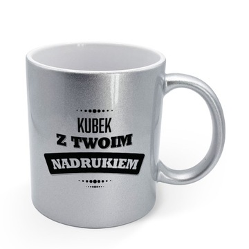 SREBRNY FOTO KUBEK Z WŁASNYM NADRUKIEM Z NAPISEM