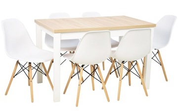Rozkładany stół 70x120/160 plus 6 białych krzeseł