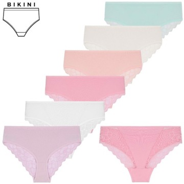 MAJTKI FIGI DAMSKIE BAWEŁNIANE Z KORONKOWYM TYŁEM ZESTAW 6-PAK MORAJ S