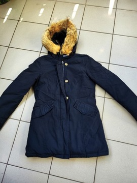 KURTKA PARKA ZIMOWA WOOLRICH DAMSKA GRANATOWA FUTRO r. M