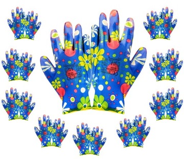 10x RĘKAWICZKI OGRODOWE RĘKAWICE DAMSKIE W KWIATKI