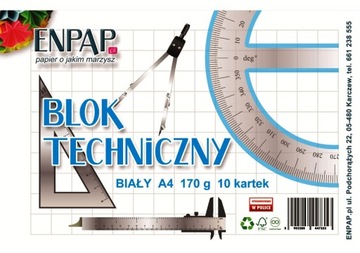 BLOK TECHNICZNY BIAŁY A4 170 G 10 KAR