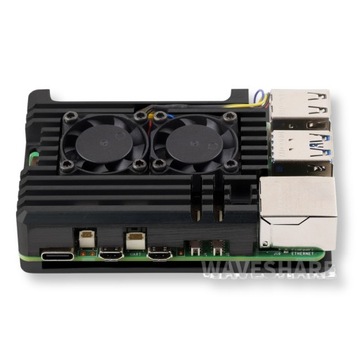 Алюминиевый корпус для Raspberry Pi 5 с двумя вентиляторами ШИМ и радиатором