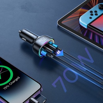 АВТОМОБИЛЬНОЕ ЗАРЯДНОЕ УСТРОЙСТВО JOYROOM 70 Вт с 4 портами: 2 x USB C, 2 x USB PD QC