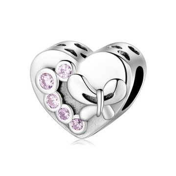 Zawieszka Charms Serce Kokarda srebro S925