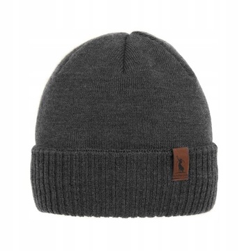 CZAPKA ZIMOWA beanie myśliwska MERINO Hogan ciepła szara na zime