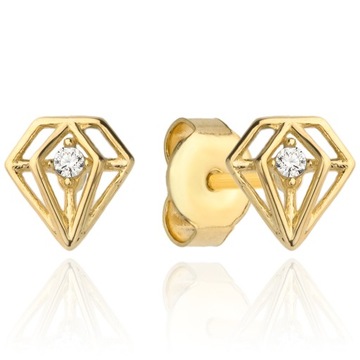 Kolczyki małe złote próby 585 14 karat w kształcie diamentów z cyrkonią