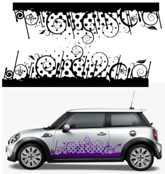 2x Samolepka Grafika na auto Boční Pruhy Mini Květiny Puntíky 190x56