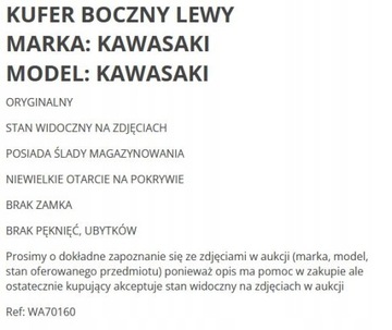 . KUFER BOCZNY LEWY SCHOWEK KAWASAKI Z750 Z1000 VERSYS 650 1000 KLE