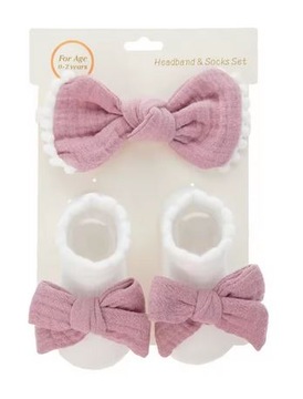 ZESTAW OPASKA NA GŁOWĘ DLA DZIEWCZYNKI I SKARPETKI KOKARDKA dla niemowląt
