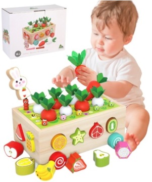 ЗАГАДКА-СОРТЕР ДЕРЕВЯННЫЕ БЛОКИ ЧЕРВЯКИ ОВОЩИ ИГРА МОТЕССОРИ PED