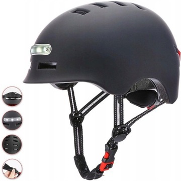 Kask rowerowy męski damski czarny Regulowany oświetleniowy