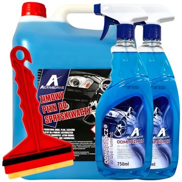 ZIMOWY PŁYN DO SPRYSKIWACZY 5L+ ODMRAŻACZ DO SZYB LUSTEREK 750ML SKROBACZKA