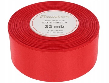TASIEMKA WSTĄŻKA SATYNOWA ATŁASOWA OZDOBNA DEKORACYJNA 38MM 32M czerwony