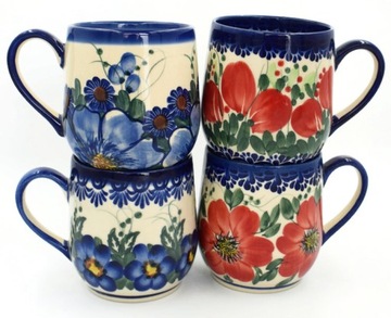 CERAMICZNY KUBEK 4SZT. CERAMIKA STYL BOLESŁAWIEC ZESTAW KUBKÓW