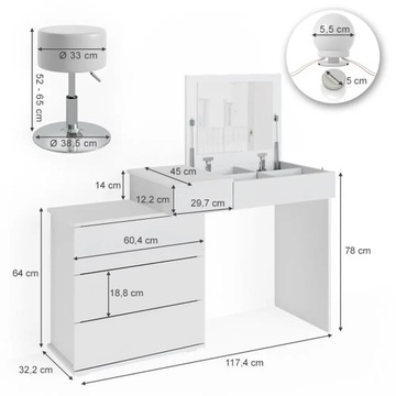 BIAŁA TOALETKA LOTOS Z TABORETEM I LED VICCO
