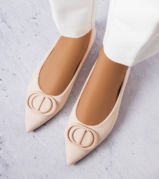 Hers Бежевые балетки из экозамши T515P, размер 39