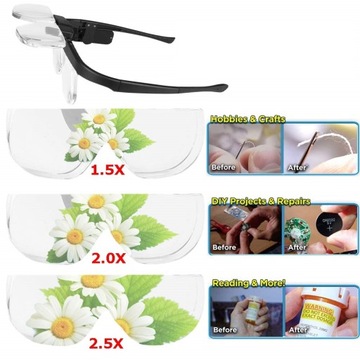 OKULARY POWIĘKSZAJĄCE ZEGARMISTRZOWSKIE Z LUPĄ I LAMPKĄ LED USB 1,5x - 4,5x
