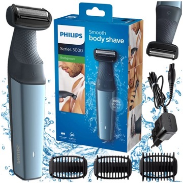 PHILIPS WODOODPORNA GOLARKA TRYMER DO CIAŁA I STREF INTYMNYCH + 3 NASADKI
