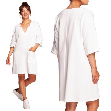 KOBIECA SUKIENKA NA CO DZIEŃ DAMSKA TUNIKA DEKOLT ECRU 40/42 L/XL