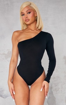 PRETTYLITTLETHING CZARNE BODY DEKOLT ASYMETRYCZNY DŁUGI RĘKAW RXL F151103