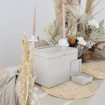 Большая бежевая коробка для КОНВЕРТОВ + ОБРУЧАЛЬНЫХ КОЛЬЦОВ белая PI