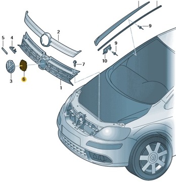 VOLKSWAGEN OE 5K0853343H81 MŘÍŽKA POD ZNAKY