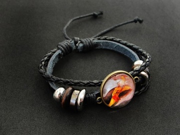 Bransoletka pleciona rzemień czarna One Punch Man