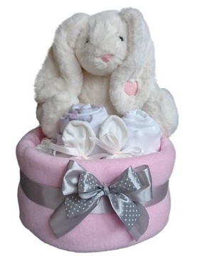 TORT Z PAMPERSÓW 2 PREZENT Z PIELUCH BABY SHOWER NARODZINY DUŻA MASKOTKA
