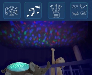 СЛОН ПРОЕКТОР СВЕТОДИОДНАЯ ЛАМПА ЛУЛЛАСЫ БЕЛЫЙ ШУМ МУЗЫКАЛЬНАЯ ШКАТУЛКА CUDDLE DREAM