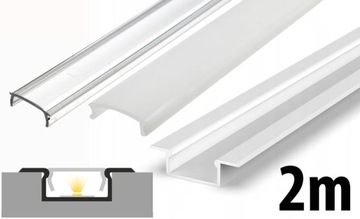 Profil aluminiowy wpuszczany płaski slim biały P6-2 + klosz do taśm LED 2m
