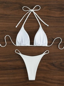 SHEIN BIAŁY PRĄŻKOWANY BIUSTONOSZ BIKINI (L)